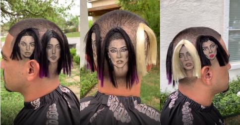 Фанат сестер Кардашьян выстриг их портреты на своей голове